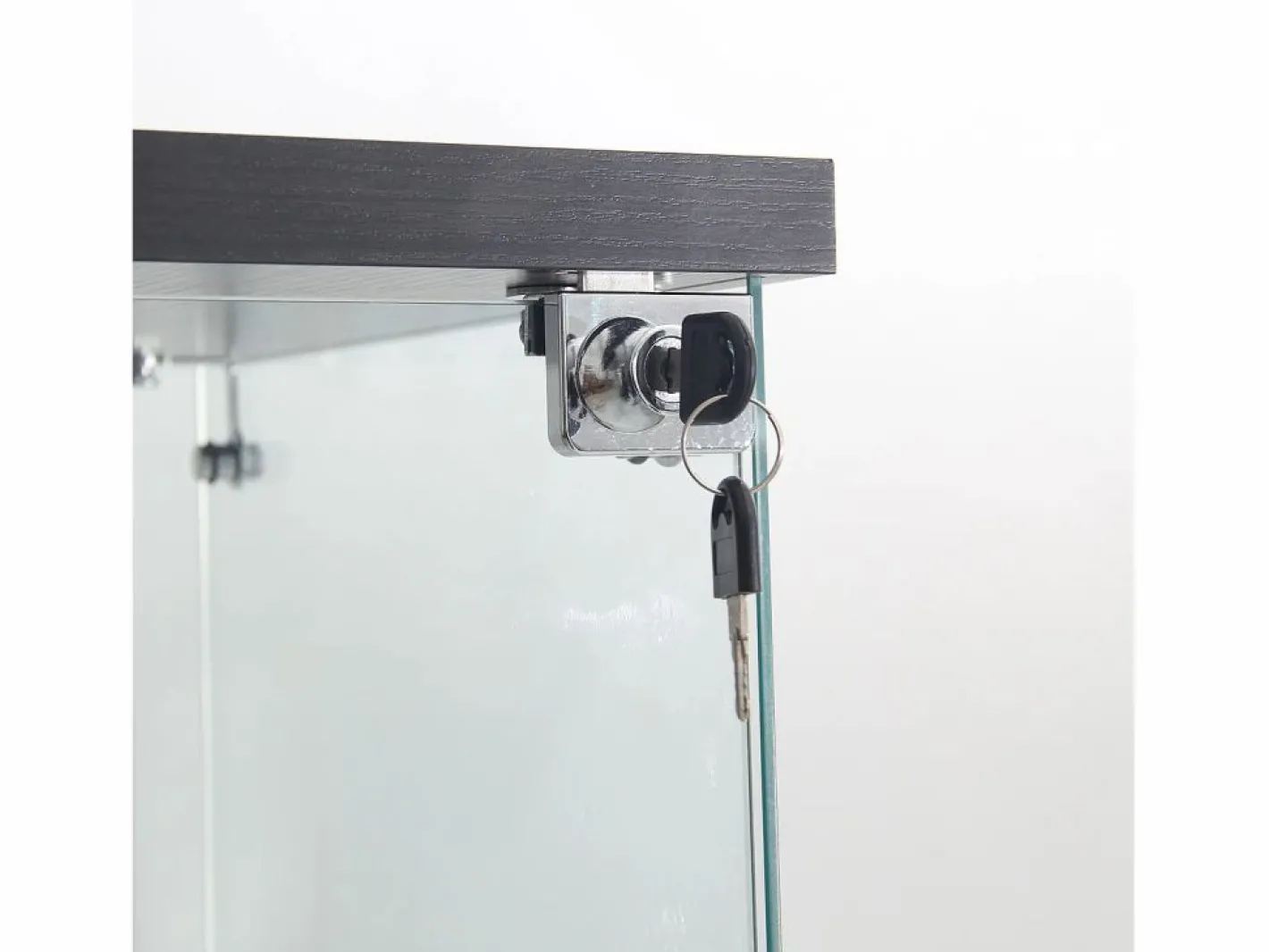 Vitrina de cristal de pie, 125 cm, con iluminación LED, cerradura, 1 puerta, 3 estantes, transparente, color Negro New