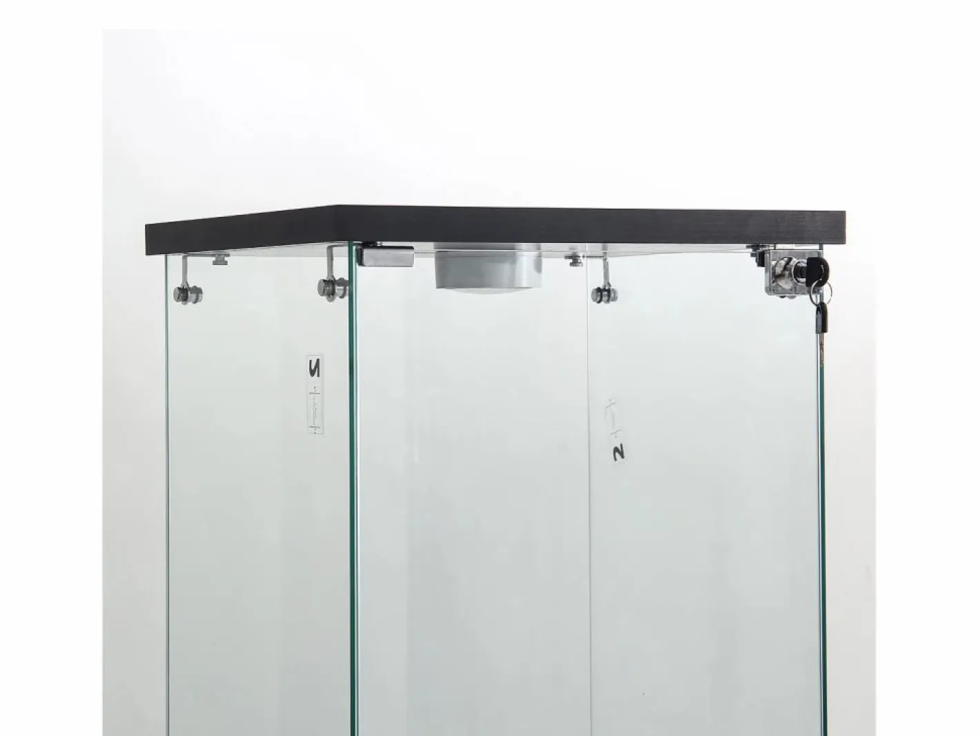 Vitrina de cristal de pie, 125 cm, con iluminación LED, cerradura, 1 puerta, 3 estantes, transparente, color Negro New