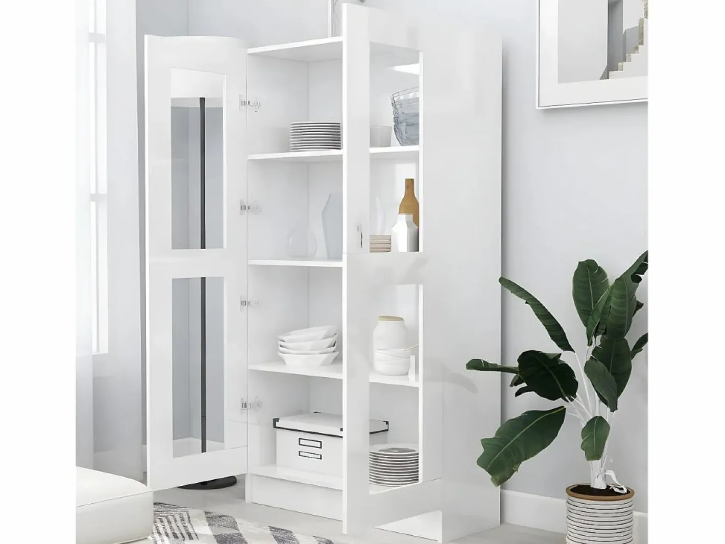 Clicnbuy Vitrina de madera contrachapada brillo 82,5x30,5x150 cm Blanco