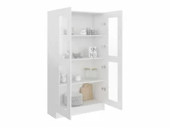 Clicnbuy Vitrina de madera contrachapada brillo 82,5x30,5x150 cm Blanco