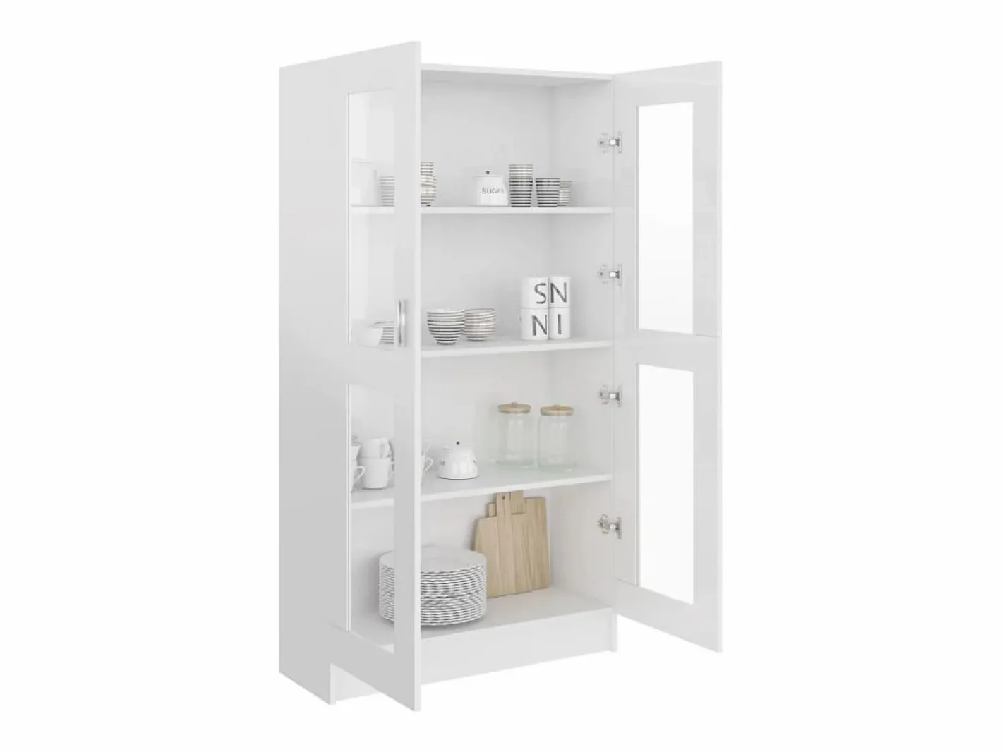 Clicnbuy Vitrina de madera contrachapada brillo 82,5x30,5x150 cm Blanco