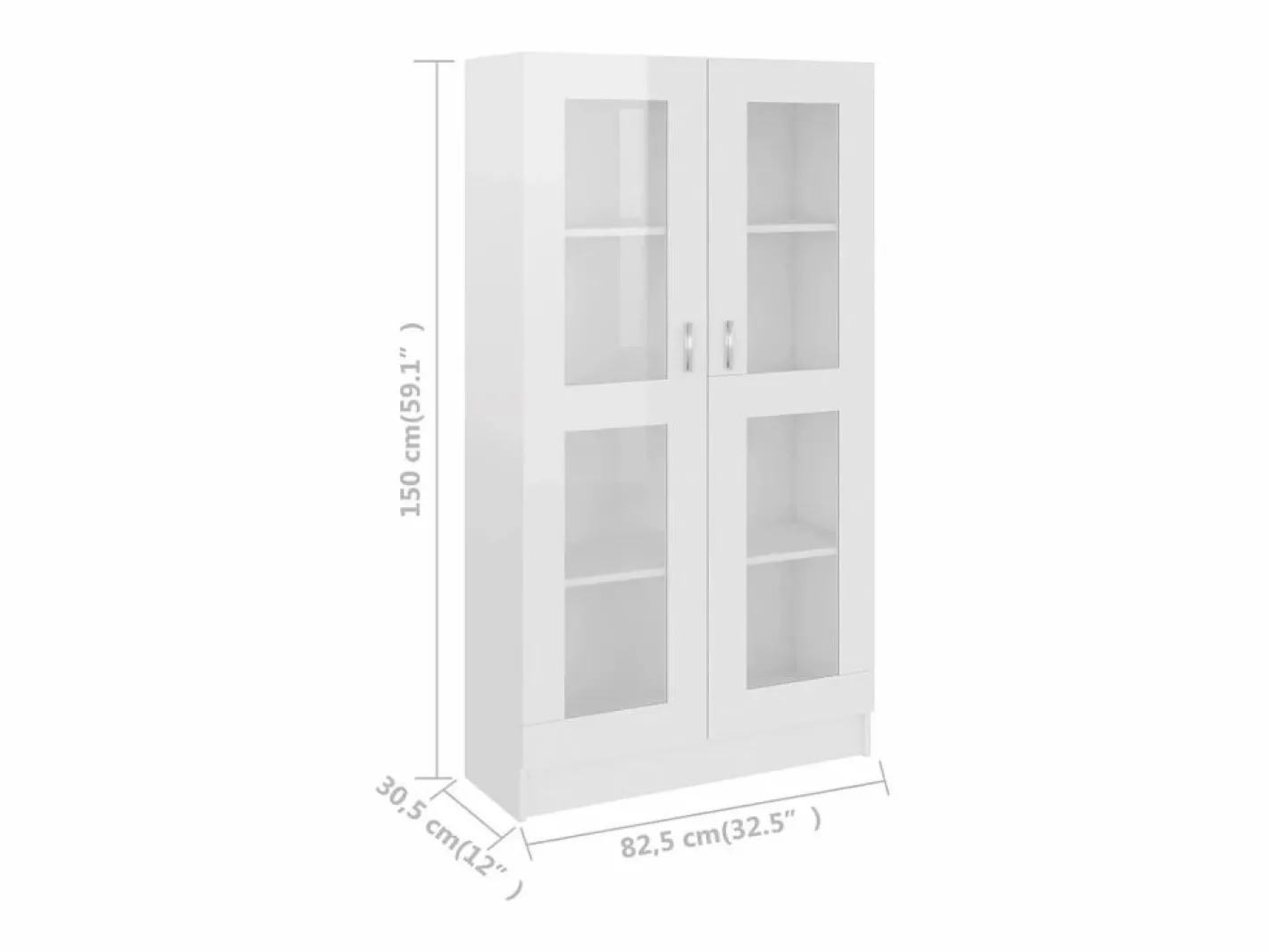 Clicnbuy Vitrina de madera contrachapada brillo 82,5x30,5x150 cm Blanco
