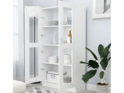 Clicnbuy Vitrina de madera contrachapada 82,5x30,5x150 cm Blanco Best