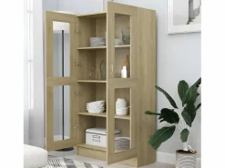 Clicnbuy Vitrina|Vitrina de madera contrachapada color roble 82,5x30,5x150 cm
