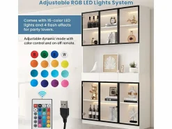 DripeX Vitrina de Pared - 6 Puertas Cristal + 3 Cajones - con LED RGB - Panel de Partículas 120x36x200cm Blanco Online