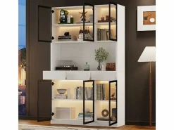 DripeX Vitrina de Pared - 6 Puertas Cristal + 3 Cajones - con LED RGB - Panel de Partículas 120x36x200cm Blanco Online