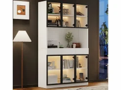 DripeX Vitrina de Pared - 6 Puertas Cristal + 3 Cajones - con LED RGB - Panel de Partículas 120x36x200cm Blanco Online