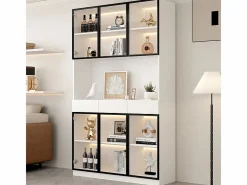 DripeX Vitrina de Pared - 6 Puertas Cristal + 3 Cajones - con LED RGB - Panel de Partículas 120x36x200cm Blanco Online