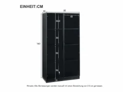 Vitrina de vidrio 160x40x160 cm - con LEDs - almacenamiento de 4 puertas con estantes móviles - aglomerado -^ModernLuxe Best