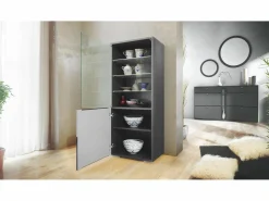 Vitrina|Vitrina Granada de Vladon, Armario Vitrina Made in Germany con Puerta de Cristal e Inserto de Cristal incl. LED, antracita mate/ mate (50 x 122,5 x 34,5 cm)