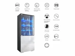Vitrina|Vitrina Granada de Vladon, Armario Vitrina Made in Germany con Puerta de Cristal e Inserto de Cristal incl. LED, antracita mate/ mate (50 x 122,5 x 34,5 cm)
