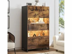 Merax Vitrina independiente - 80 x 40 x 138 cm - con LEDs + 2 cajones + 2 puertas - MDF - natural Color natural oscuro Hot