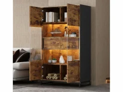 Merax Vitrina independiente - 80 x 40 x 138 cm - con LEDs + 2 cajones + 2 puertas - MDF - natural Color natural oscuro Hot