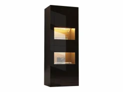 Merax Vitrina lacada con LEDs + 1 estante de cristal + puerta - 61 x 42 x 162 cm - aglomerado - Negro Discount