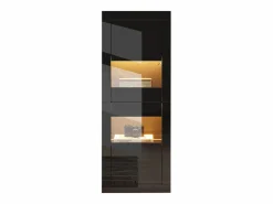 Merax Vitrina lacada con LEDs + 1 estante de cristal + puerta - 61 x 42 x 162 cm - aglomerado - Negro Discount