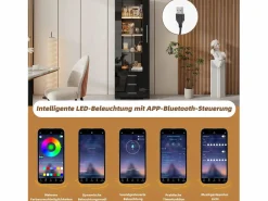 Vitrina|Vitrina lacada en con puertas de cristal, estante LED, 3 cajones, 60x35x180 cm