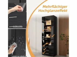 Vitrina|Vitrina lacada en con puertas de cristal, estante LED, 3 cajones, 60x35x180 cm