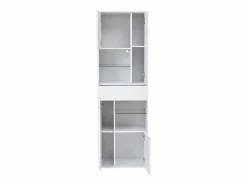 OKWISH Vitrina|Vitrina LED con 1 cajón de almacenamiento, 4 puertas y estantes de cristal - blanca