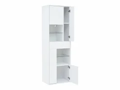 OKWISH Vitrina|Vitrina LED con 1 cajón de almacenamiento, 4 puertas y estantes de cristal - blanca