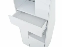 OKWISH Vitrina|Vitrina LED con 1 cajón de almacenamiento, 4 puertas y estantes de cristal - blanca