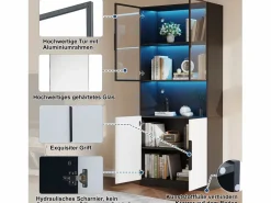 Vitrina LED con 4 puertas y estantes regulables, MDF, y Negro (160x30x200 cm)^ Hot
