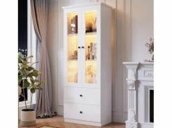 Vitrina LED moderna 60x35x165 cm - con puerto USB - Mando a distancia 16 colores - con 2 cajones - con 2 puertas de cristal -^ModernLuxe Clearance