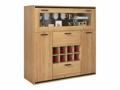 Vitrina moderna con iluminación LED, puertas de cristal, estantes regulables, almacenamiento versátil, MDF, madera + negro (110x38x111 cm)^ Clearance