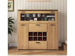 Vitrina moderna con iluminación LED, puertas de cristal, estantes regulables, almacenamiento versátil, MDF, madera + negro (110x38x111 cm)^ Clearance