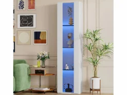 Merax Vitrina multifunción - 40 x 29 x 170 cm - con puerta de cristal + LEDs - PB + Cristal - Blanco Online