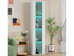 Merax Vitrina multifunción - 40 x 29 x 170 cm - con puerta de cristal + LEDs - PB + Cristal - Blanco Online