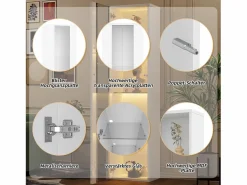 Merax Vitrina multifunción - 40 x 29 x 170 cm - con puerta de cristal + LEDs - PB + Cristal - Blanco Online