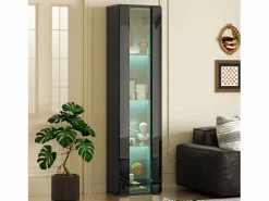 Vitrina multifunción - 40 x 29 x 170 cm - con puerta de cristal + LEDs - PB + Cristal - negra^Merax New