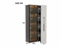 ModernLuxe Vitrina móvil 70x40x160 cm - Estantería - Iluminación LED - 1 puerta de vidrio y 1 cajón - con ruedas - MDF - Negro y blanco Negro / Blanco Clearance