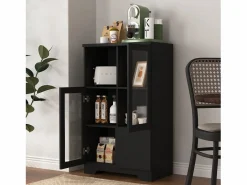 Vitrina negra - Mueble de comedor con 2 puertas y 1 cajón - almacenaje abierto - para dormitorio y salón^ Best