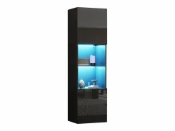 Vitrina|Vitrina negra - Vitrina con 2 puertas y luces LED - almacenaje abierto - para salón y dormitorio