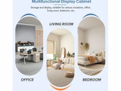 Vitrina negra de alto brillo con LED, 3 estantes de cristal, MDF, (55x38x166 cm) Negro Best
