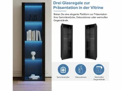 Vitrina negra de alto brillo con LED, 3 estantes de cristal, MDF, (55x38x166 cm) Negro Best