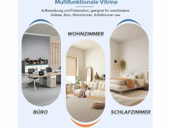 Vitrina negra de alto brillo con LED, 3 estantes de cristal, MDF, (55x38x166 cm) Negro Best