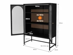 ML-DESIGN Vitrina|Vitrina negra 85x120x40cm con 2 puertas y 3 cajones, mueble metálico archivador