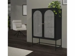 ML-DESIGN Vitrina|Vitrina negra 85x120x40cm con 2 puertas y 3 cajones, mueble metálico archivador