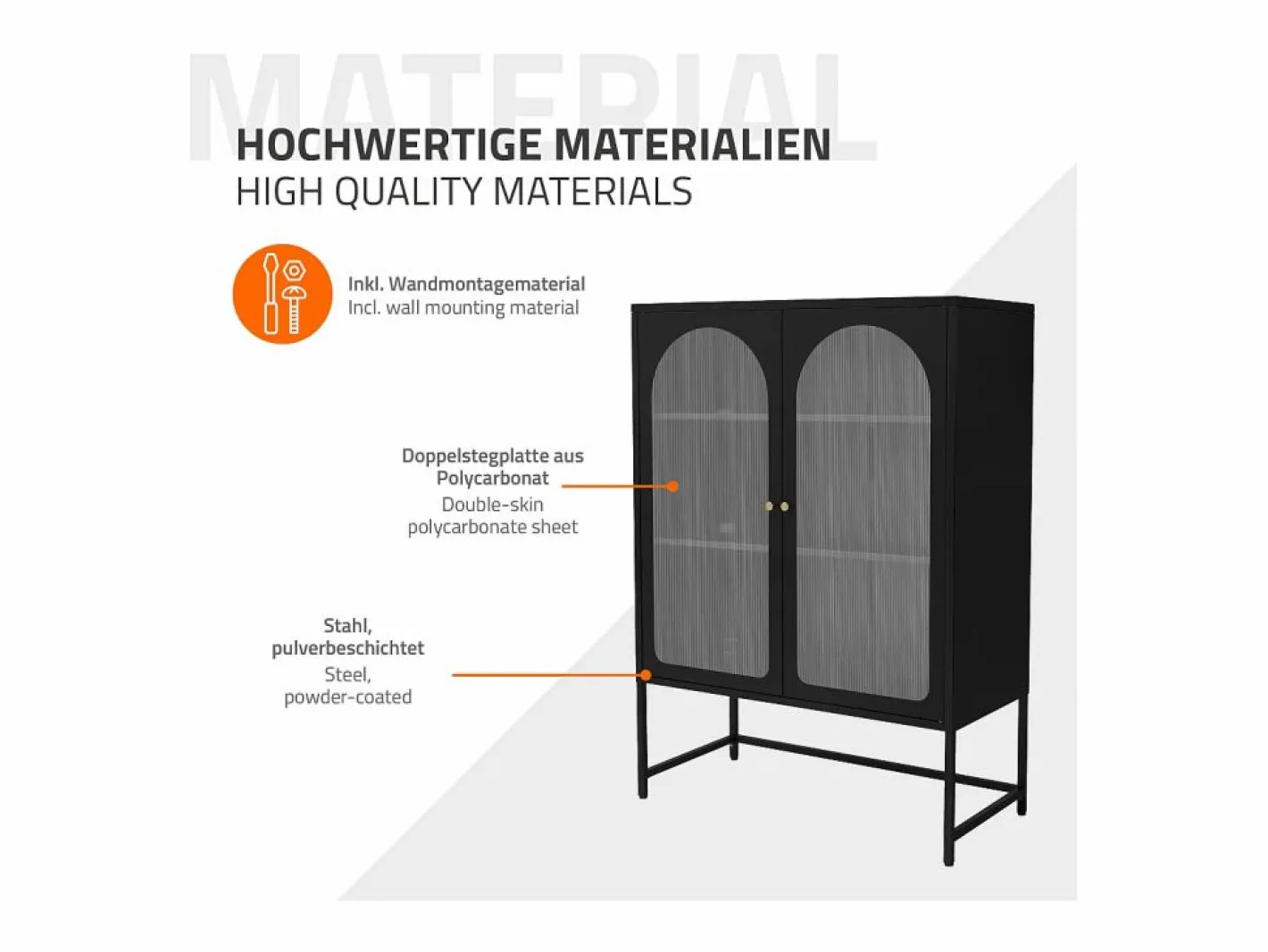 ML-DESIGN Vitrina|Vitrina negra 85x120x40cm con 2 puertas y 3 cajones, mueble metálico archivador