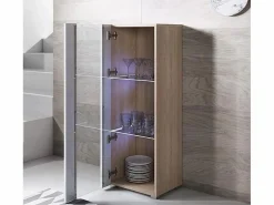 MB Muebles Bonitos Vitrina|Vitrina para Salón comedor en Sonoma y Blanco con LED 40x29x128cm Luke V2