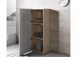 MB Muebles Bonitos Vitrina|Vitrina para Salón comedor en Sonoma y Blanco 40x29x128cm Luke V1