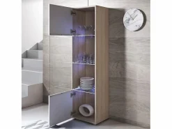 MB Muebles Bonitos Vitrina para Salón comedor en Sonoma y Blanco con LED 40x29x167cm Luke V6 Color natural claro / Blanco Clearance