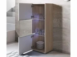 MB Muebles Bonitos Vitrina para Salón comedor en Sonoma y Blanco con LED 40x29x128cm Luke V3 Color natural claro / Blanco Outlet