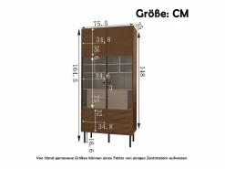 Merax Vitrina|Vitrina reutilizable con acabado nogal - 75,5 x 35 x 164,5 cm - frontal de cristal + balda + cajón oculto - MDF - natural