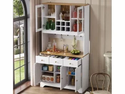 ModernLuxe Vitrina 94.5x30x175.5 cm - 3 cajones y 5 puertas - superficie de aspecto madera - Blanco Discount