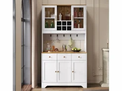 ModernLuxe Vitrina 94.5x30x175.5 cm - 3 cajones y 5 puertas - superficie de aspecto madera - Blanco Discount