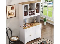 ModernLuxe Vitrina 94.5x30x175.5 cm - 3 cajones y 5 puertas - superficie de aspecto madera - Blanco Discount