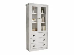 Vitrina 80x34x171 cm - con 2 puertas de vidrio - 3 cajones - gris + natural^ModernLuxe Clearance